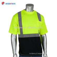 Oi Viz Lime Mens 2 Tone Rodada Collar Reflexivo T-shirt de Segurança do Trabalho de Alta Visibilidade EN471 Roupas de Segurança Com Peito de Bolso